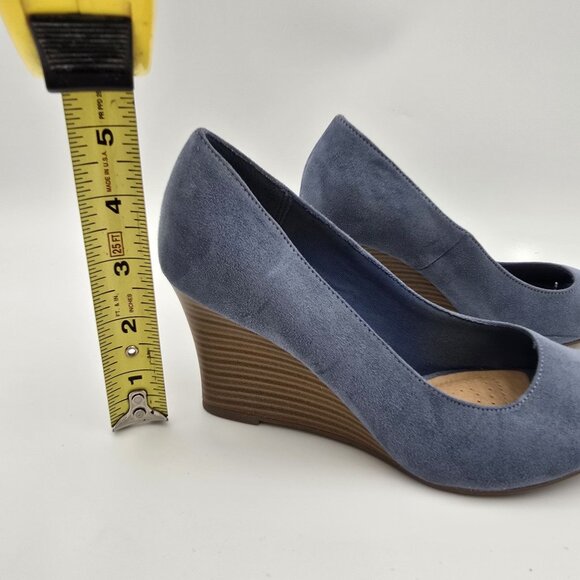 Clarks Collection Peep Toe Wedge Heels Blue Suede Comfort Shoes Womens Size 5 - Picture 7 of 7